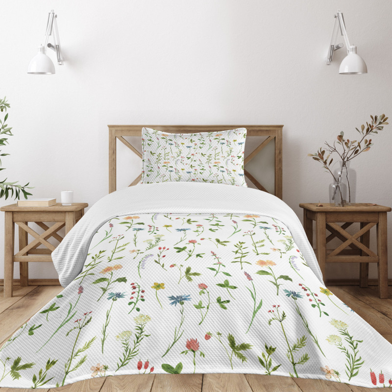 Herb Flowers Watercolors Bedspread Set