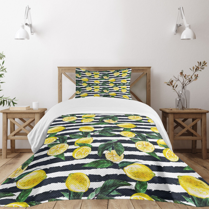 Fresh Lemons Striped Bedspread Set
