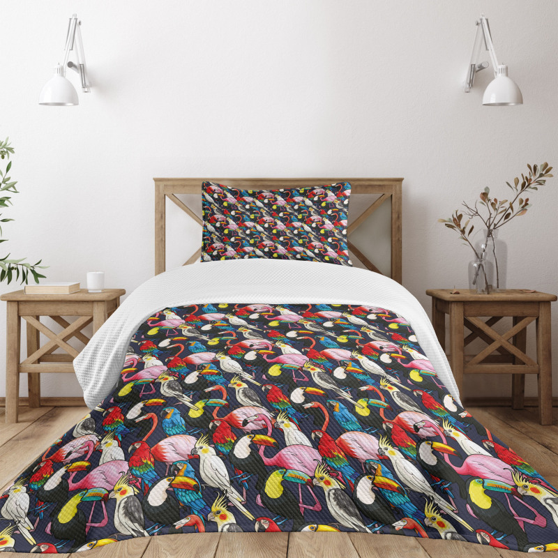 Colorful Exotic Birds Bedspread Set