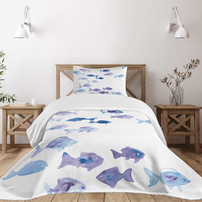 Watercolor Fishes Bedspread Set