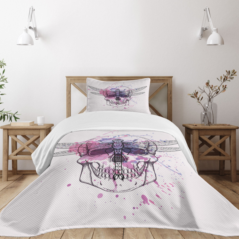 Skull Dragonfly Grunge Bedspread Set