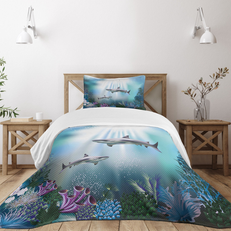 Sharks Coral Aquatic Bedspread Set