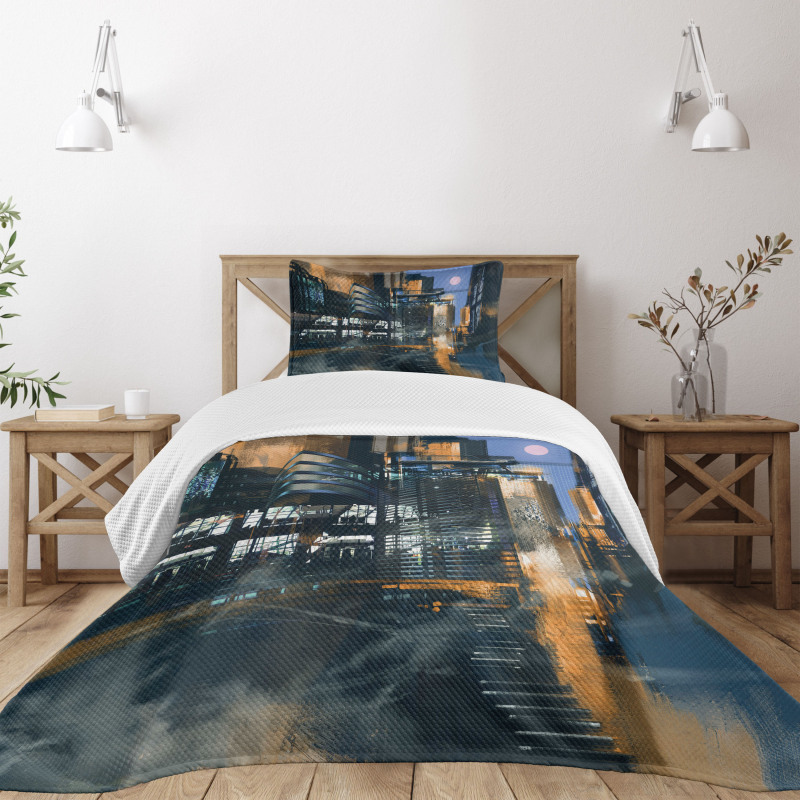 Cyberpunk Cityscape Bedspread Set