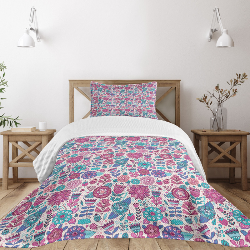 Doodle Peonies Tulips Bedspread Set