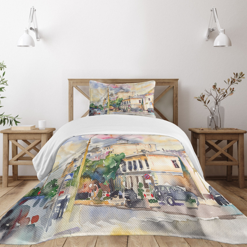 City Street Watercolors Bedspread Set