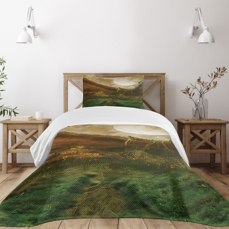 Valley with Full Moon Bedspread Set