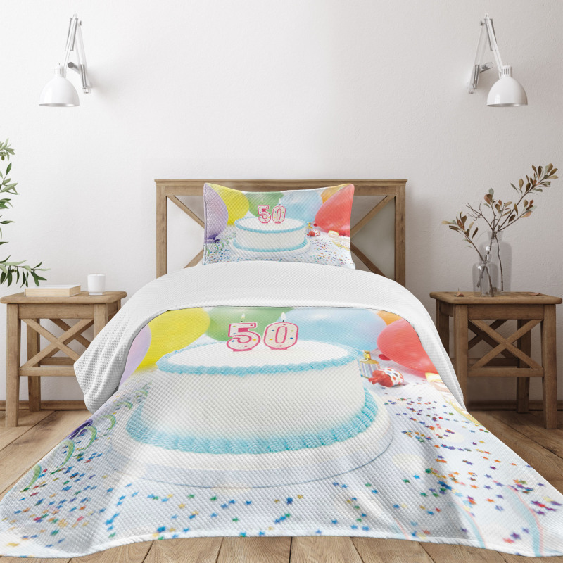 Age 50 Cake Party Bedspread Set