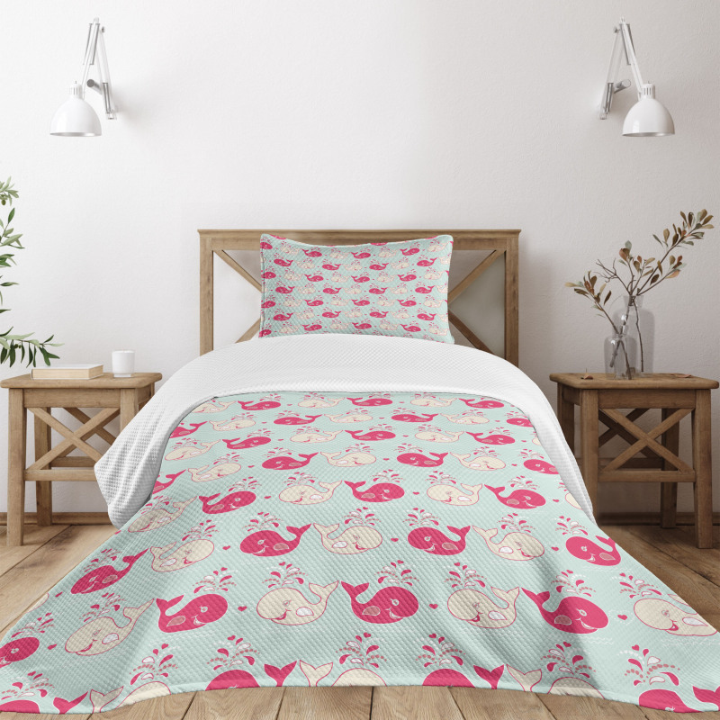 Happy Whales Pattern Bedspread Set