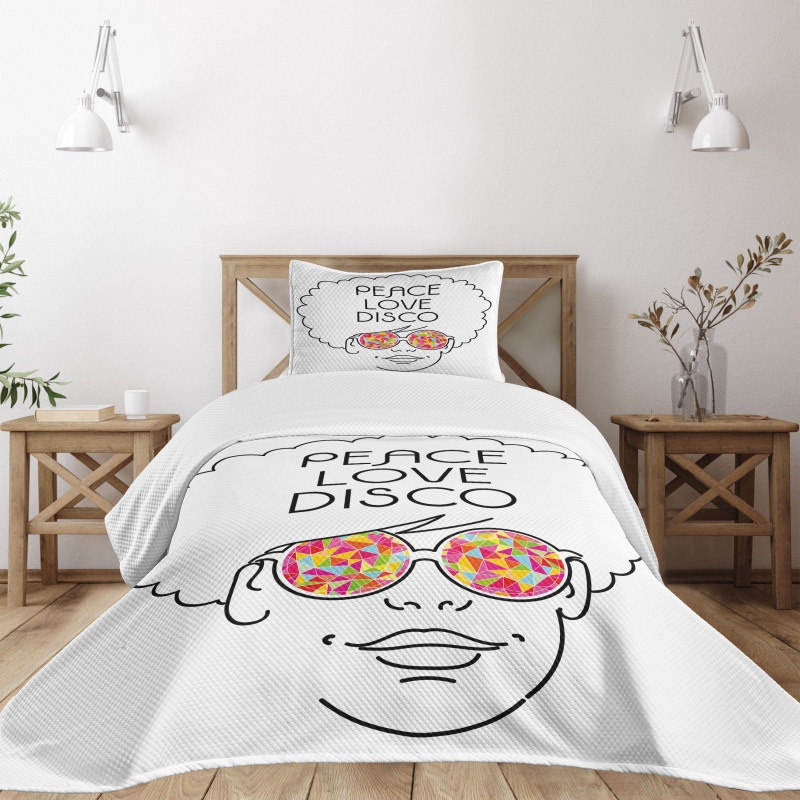 Girl Afro Hair Glasses Bedspread Set