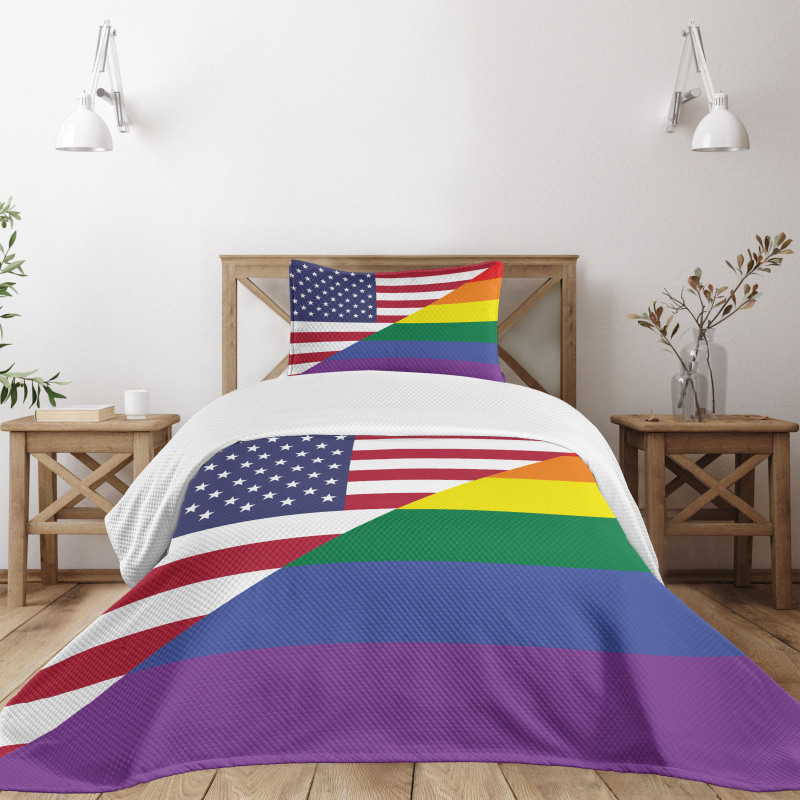 Flag USA Rainbow Colors Bedspread Set