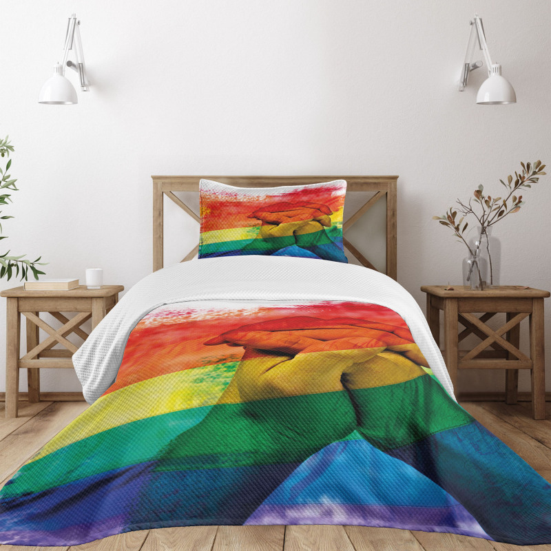 Gay Couple Holding Hands Bedspread Set