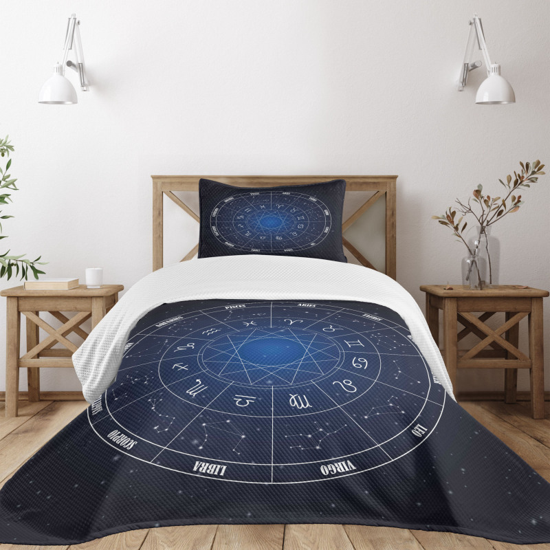 Zodiac Dates in Space Bedspread Set