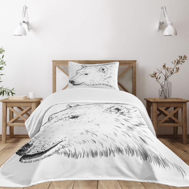 Polar Bear Face Sketchy Bedspread Set