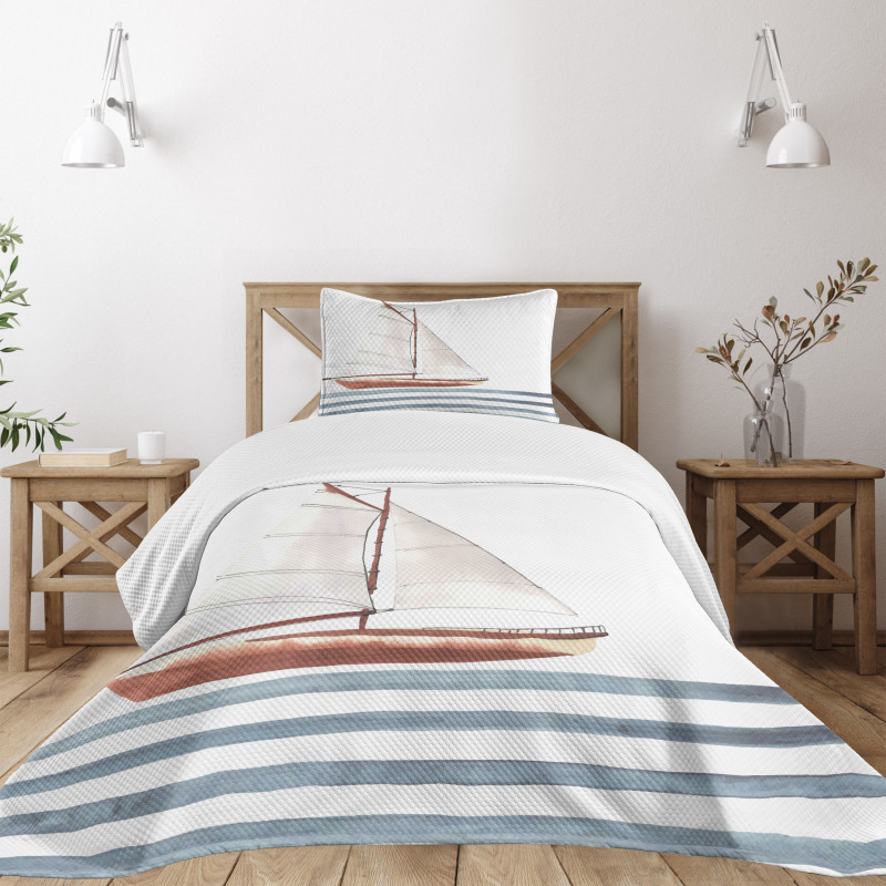 Sailing Theme Boat Waves Bedspread Set