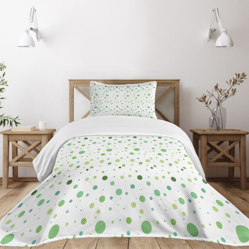 Green Toned Polka Dots Bedspread Set