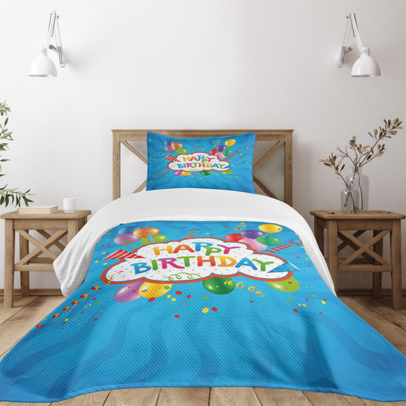 Greeting Text Party Hats Bedspread Set