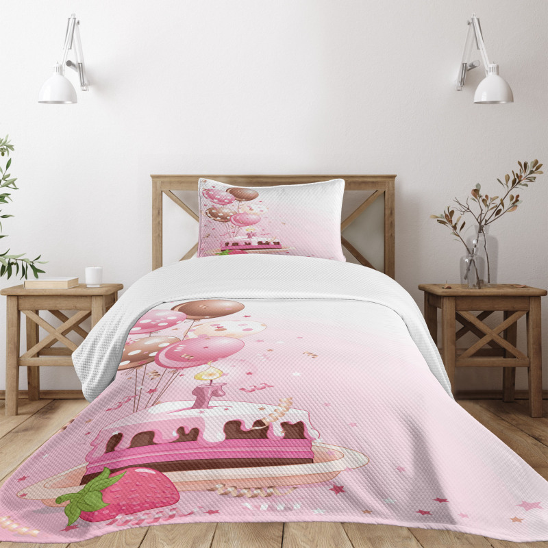 Strawberry Cake Balloons Bedspread Set