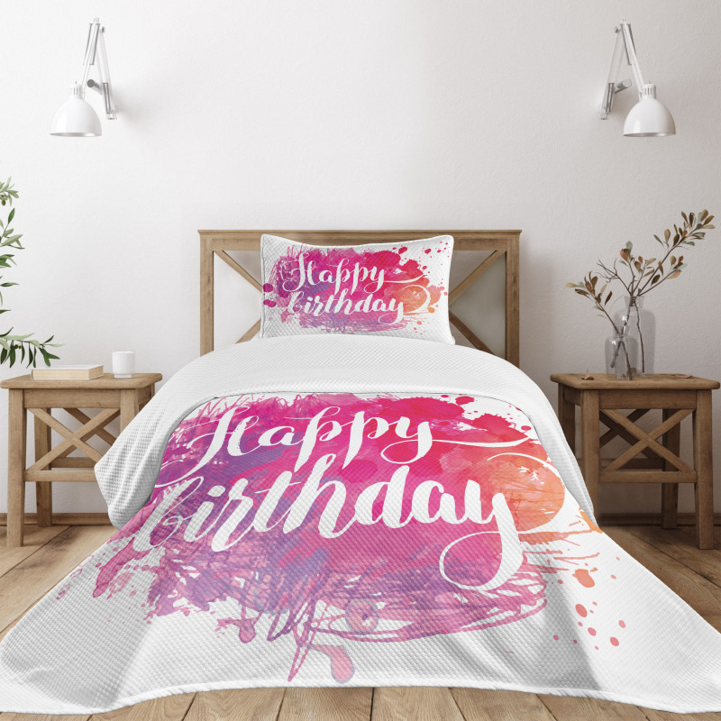 Watercolor Birthday Text Bedspread Set