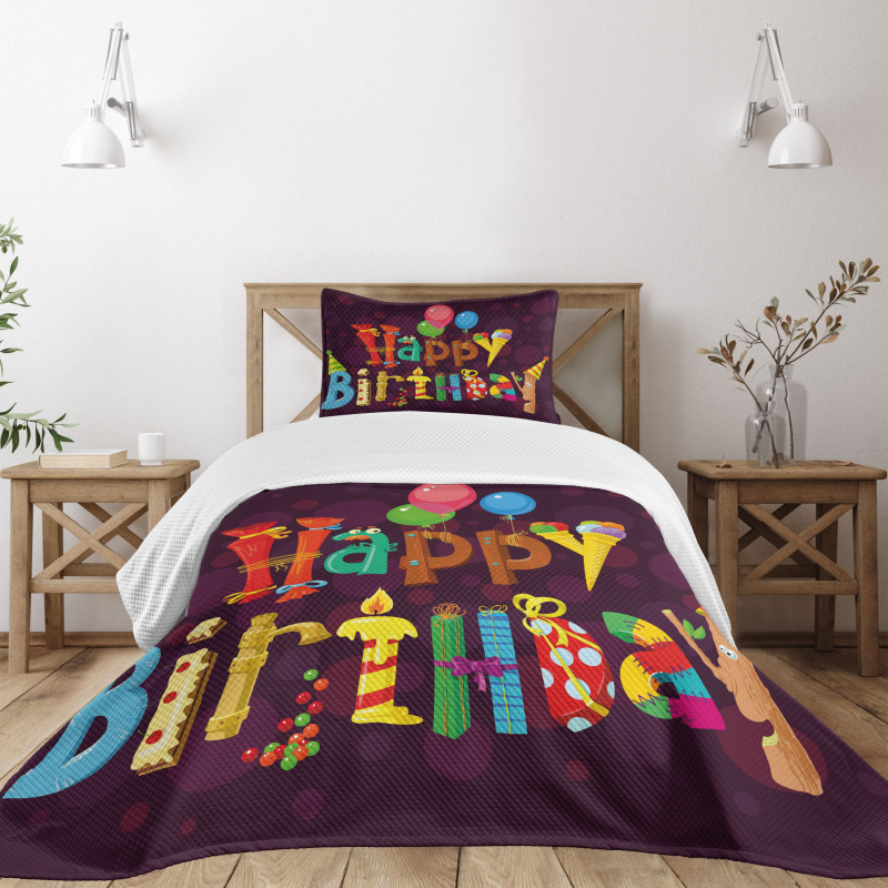 Party Objects as Letters Bedspread Set