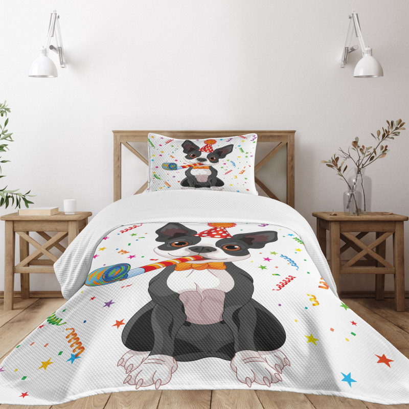 Boston Terrier Dog Bedspread Set