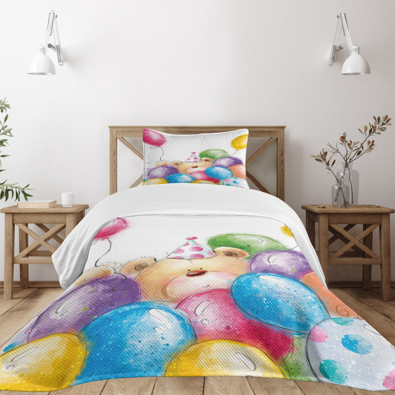 Sketchy Bear Balloons Bedspread Set
