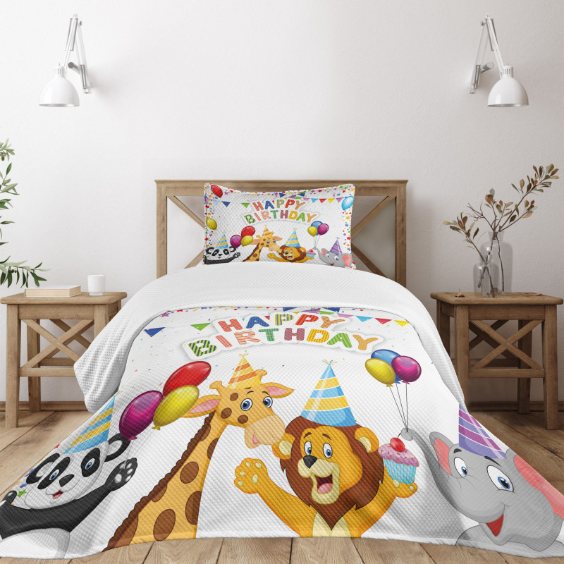 Cartoon Animals Party Bedspread Set