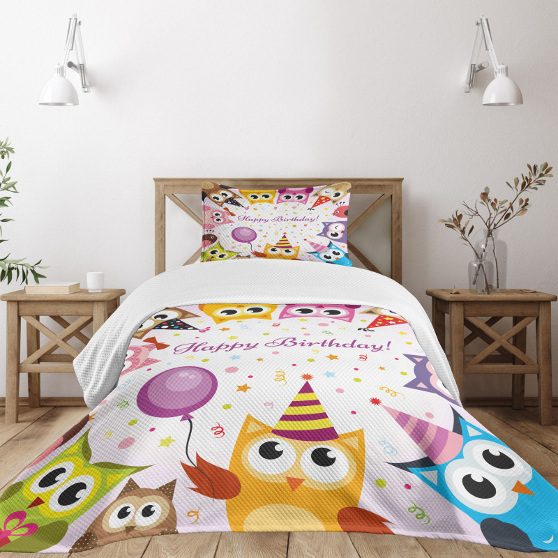 Birthday Party Owls Bedspread Set
