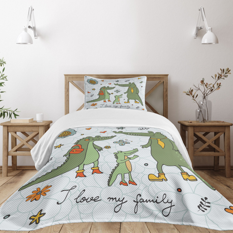 Alligator Family Cartoon Bedspread Set