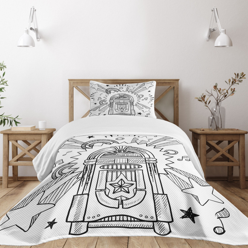 Cartoon Sketchy Music Box Bedspread Set