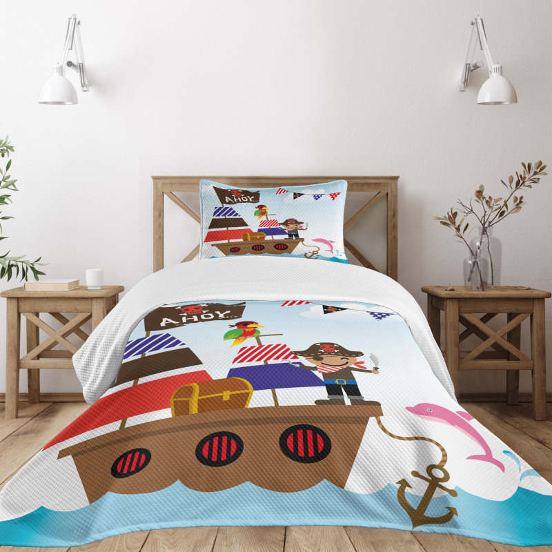 Pirate Ship Ocean Bedspread Set