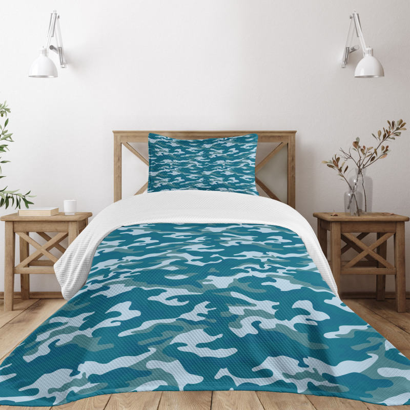 Camouflage Oceanic Colors Bedspread Set