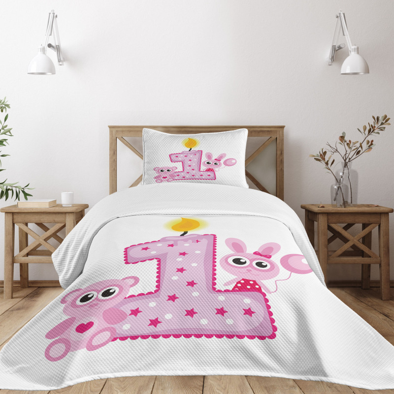 Girls Birthday Bunnies Bedspread Set