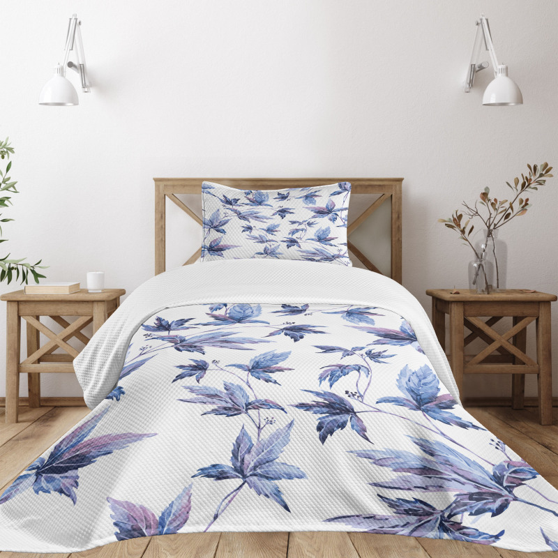 Watercolored Tree Leaves Bedspread Set