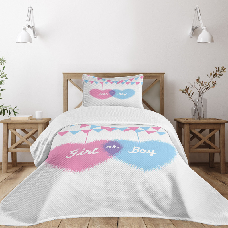 Girl Boy Hearts Flags Bedspread Set