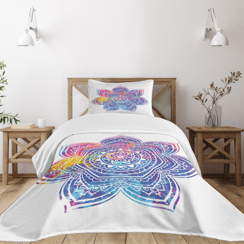 Vivid Colored Lotus Bedspread Set