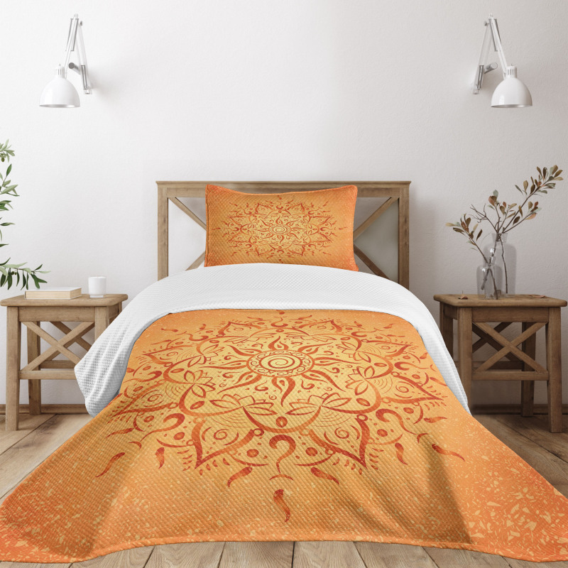 Orange Mandala Bedspread Set