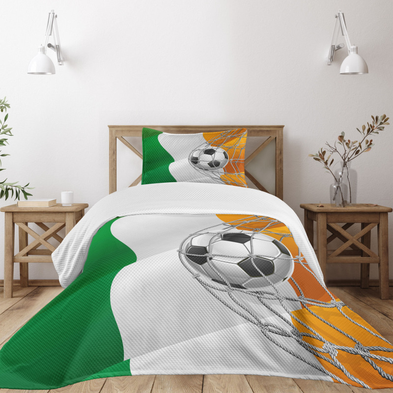 Soccer Ball in Net Goal Bedspread Set
