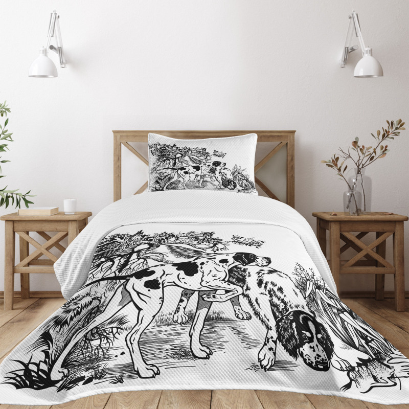 Dogs in Forest Bedspread Set