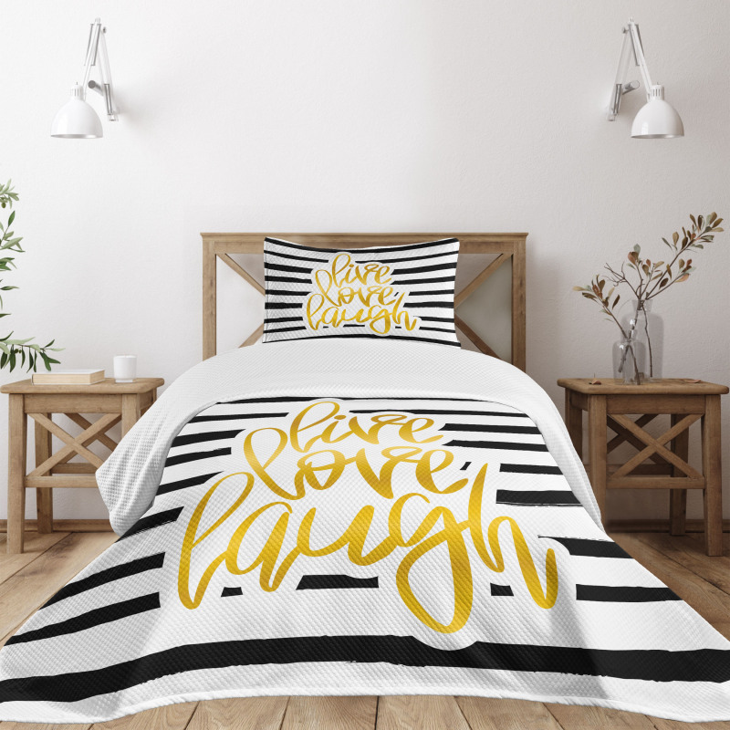 Stripes Text Bedspread Set