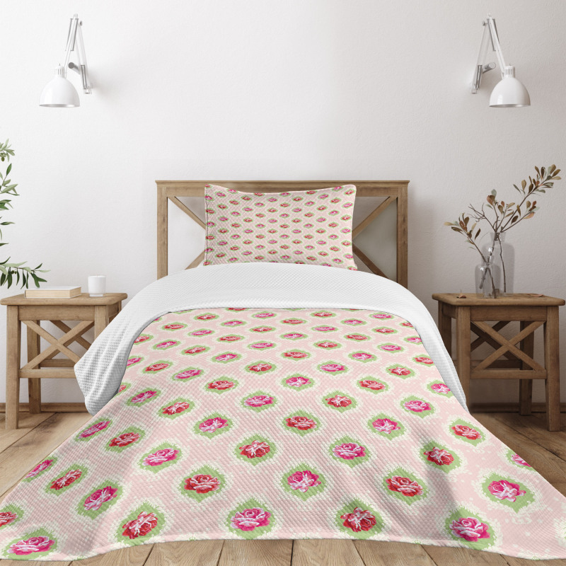 Rose Damask Old Bedspread Set