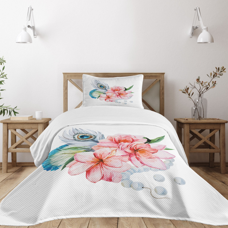 Peony and Peacock Bedspread Set