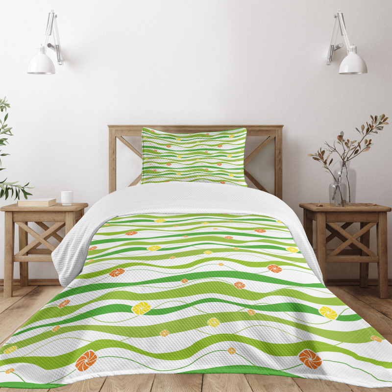 Colorful Wavy Bands Bedspread Set