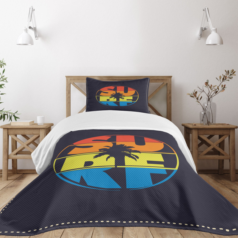 Surf Rainbow Colors Palm Bedspread Set