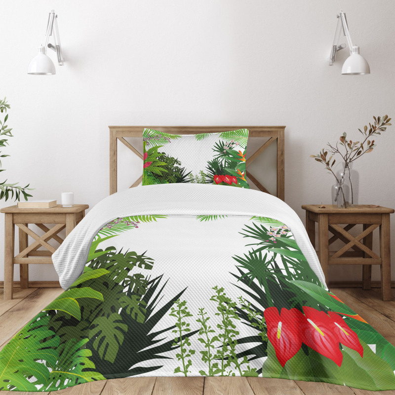 Hibiscus Anthurium Leaves Bedspread Set