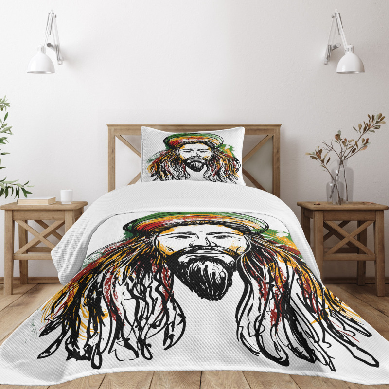 Rasta Man Sketch Portrait Bedspread Set