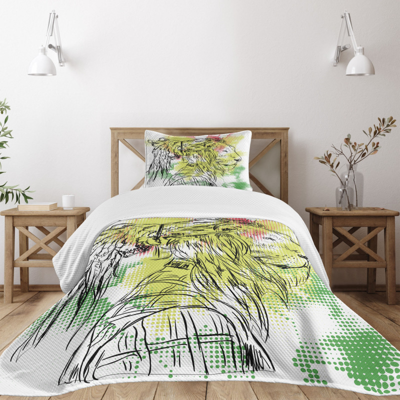 Sketchy Lion Head Digital Bedspread Set