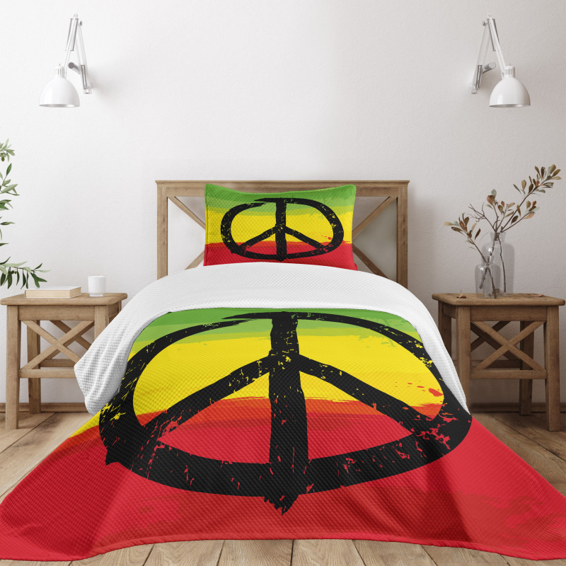 Grunge Hippie Peace Sign Bedspread Set