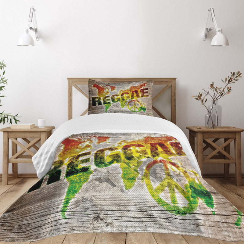 World Map Reggae Words Bedspread Set