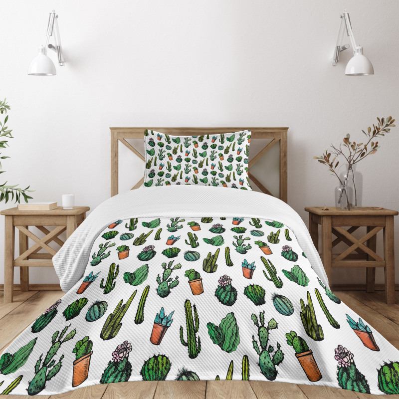 Spiked Cacti Pots Art Bedspread Set