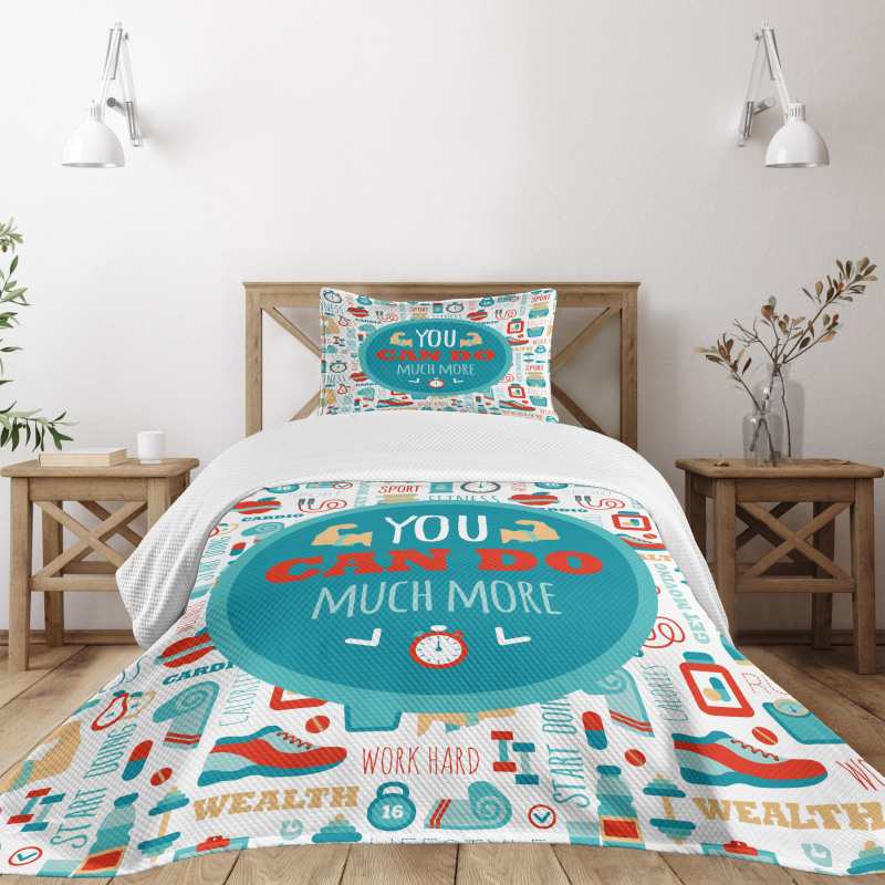 Encouraging Gym Phrase Bedspread Set